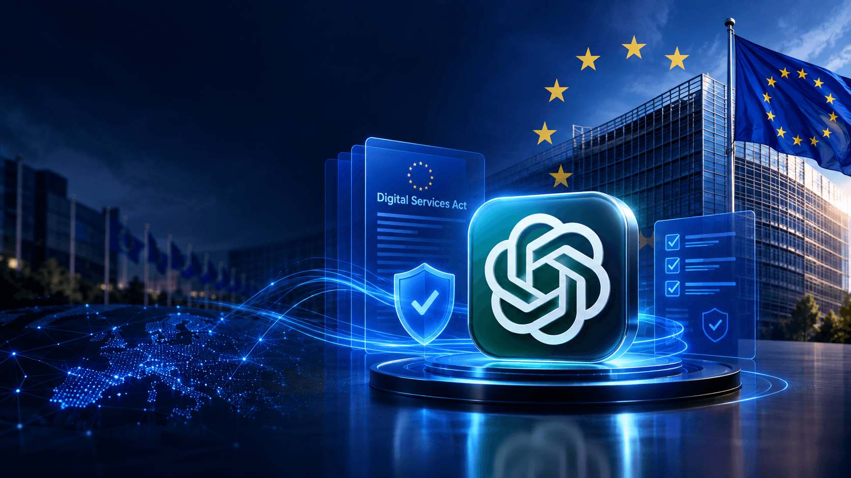 Illustration for AI article: EU Designates ChatGPT a 'Very Large' Service Under the Digital Services Act