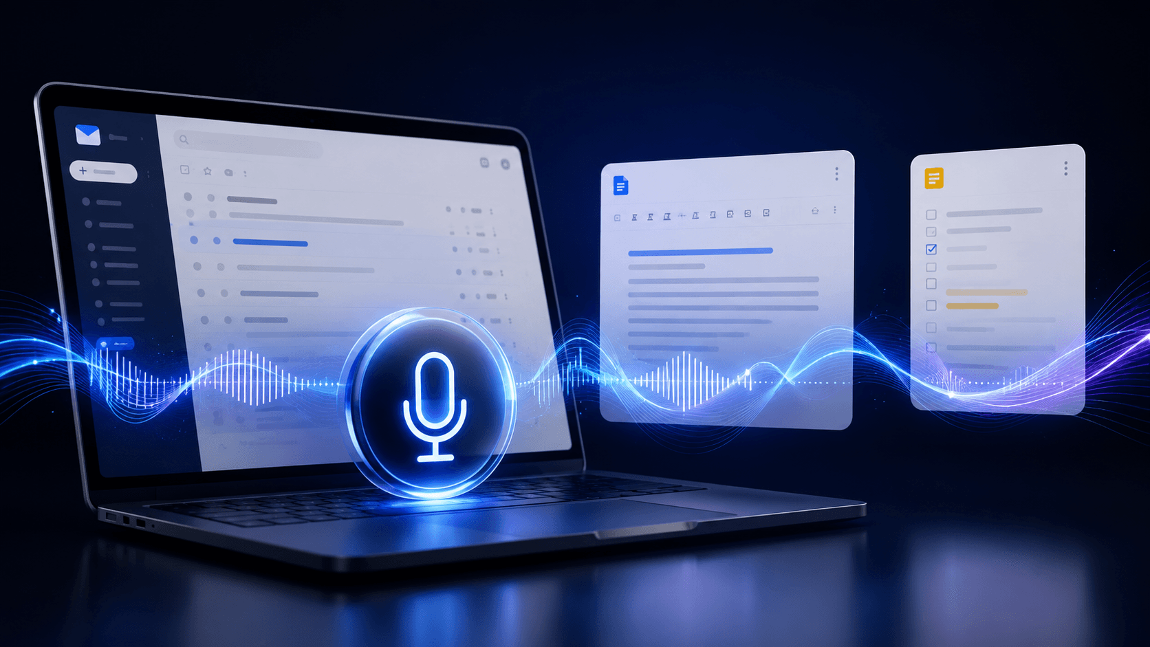 Illustration for AI article: Google Adds Voice Commands to Gmail, Docs, and Keep